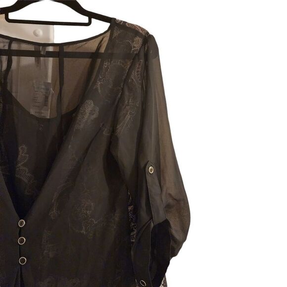 Maurices Studio Y Large Black White Lace Button 3/4 Sleeve Chiffon Top - Picture 11 of 13